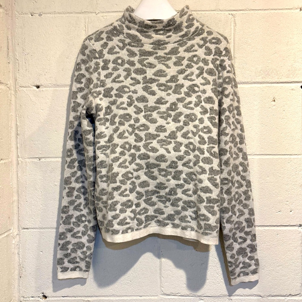 Loft wool blend mock neck gray white animal print pullover